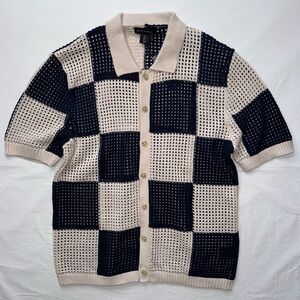 Art Of Rhetoric - Checked Short-Sleeve Knit Polo Sweater Shirt- Beige & Black